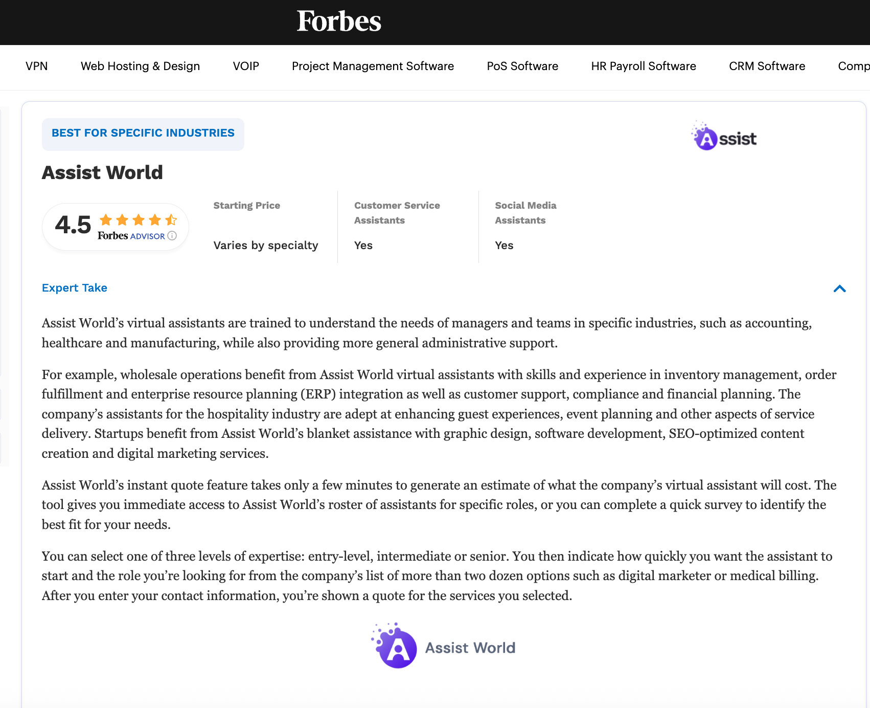 Assist World featured on Forbes